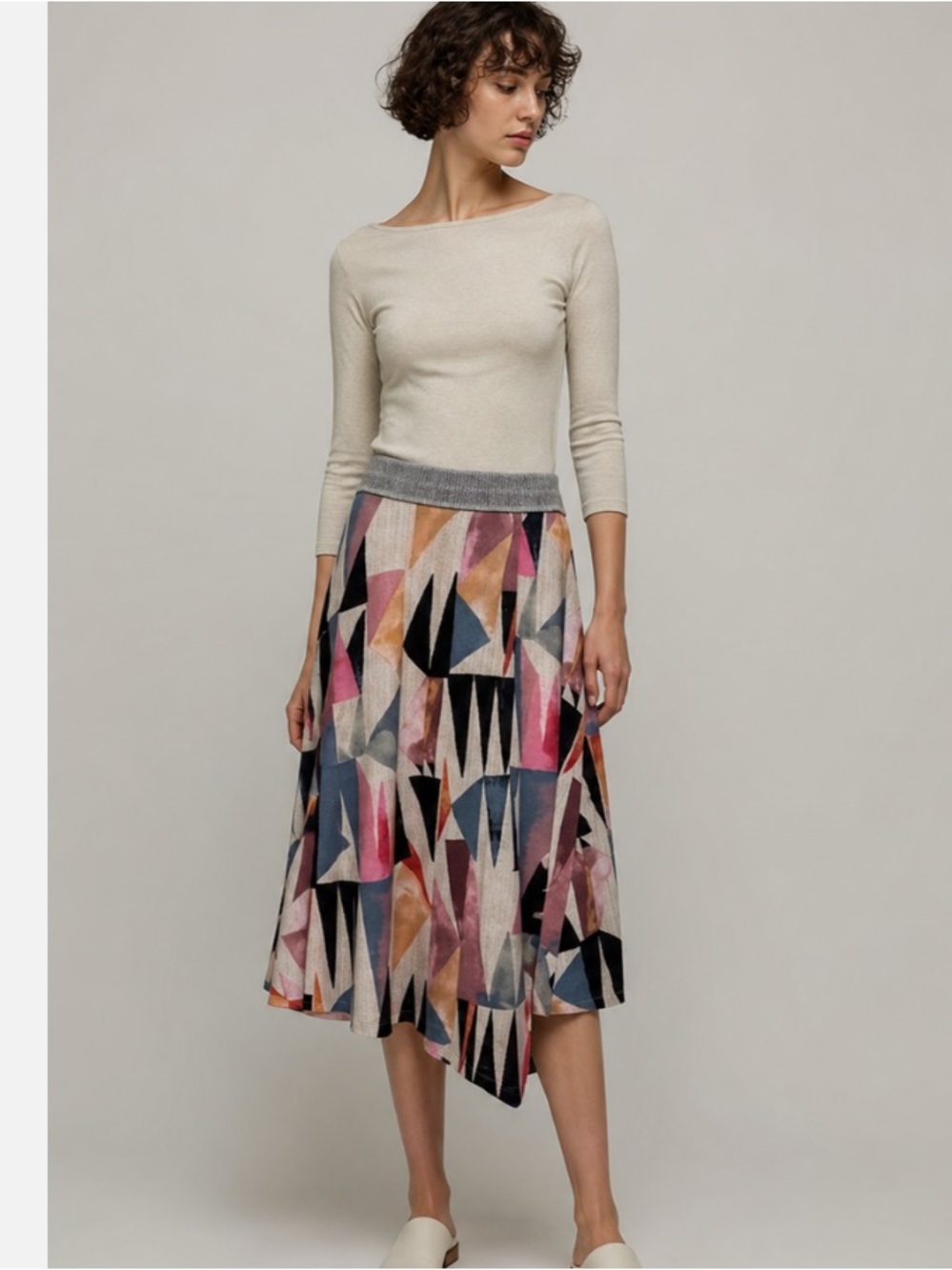 Anthropologie Geometric High-Low Midi Skirt in Multi Pastels and Black
